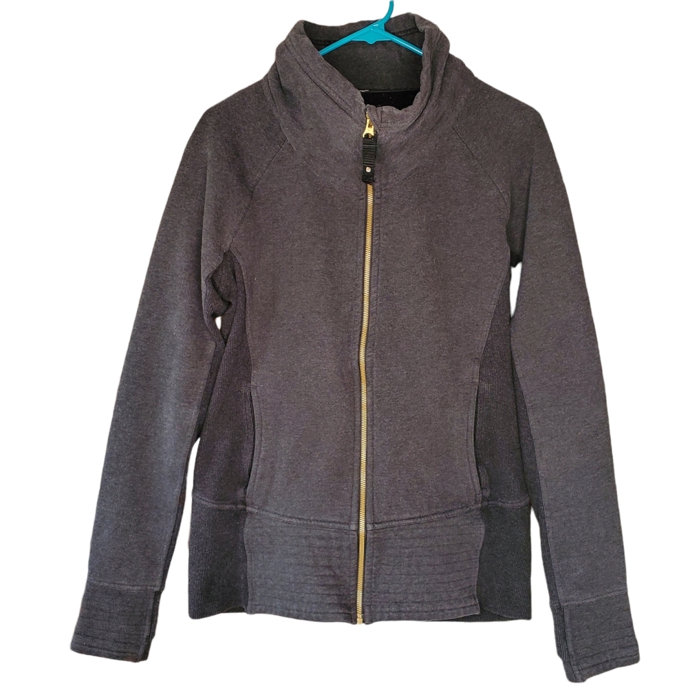 Lululemon Athletica dark gray heavy knit mock neck sweater fleece jacket size 10